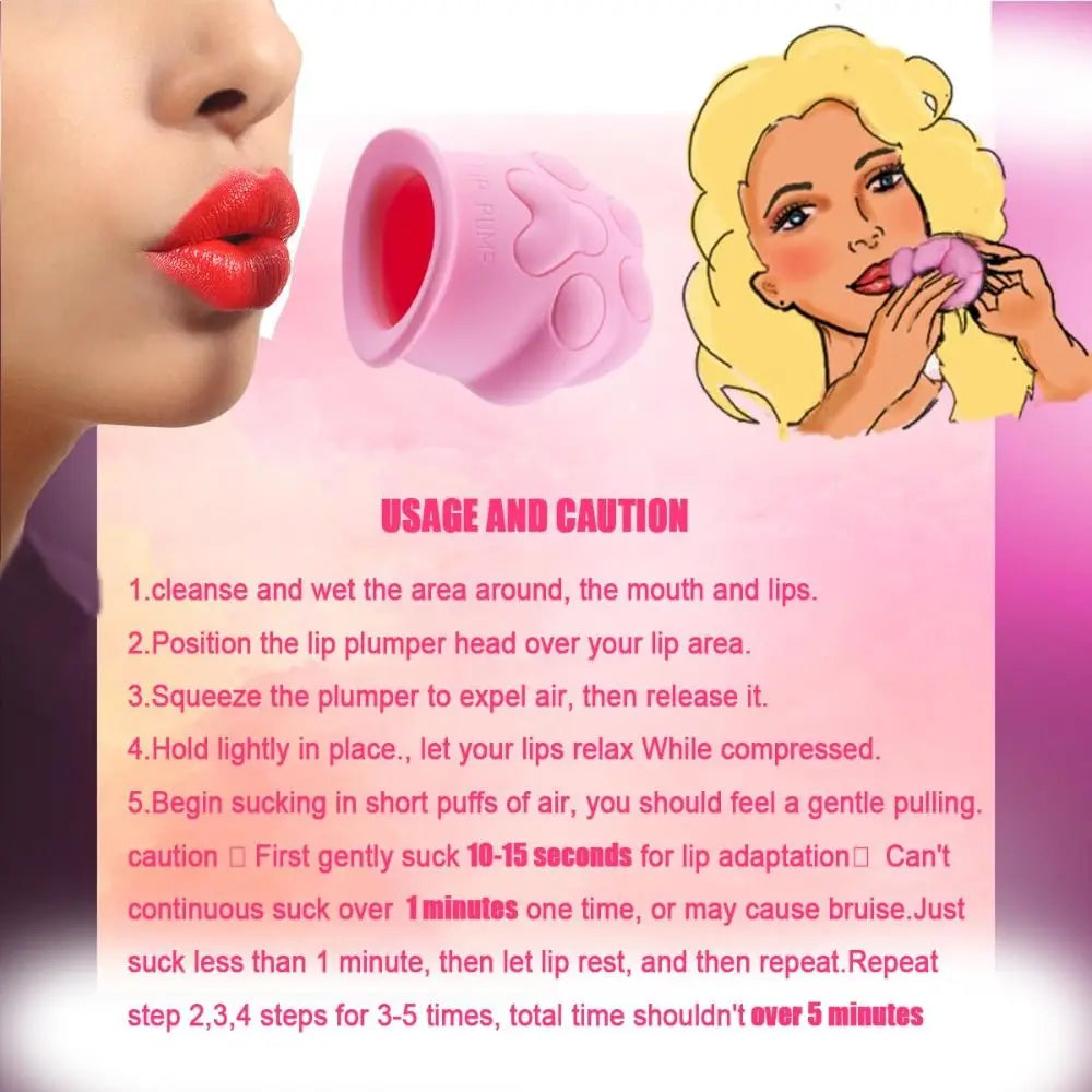 Lip Plumper Device Cute Pink Cat Paw Soft Lip Plumping Quickly Natural Pout Mouth Plumping Tool Beauty Pump Sexy Lip Bigger